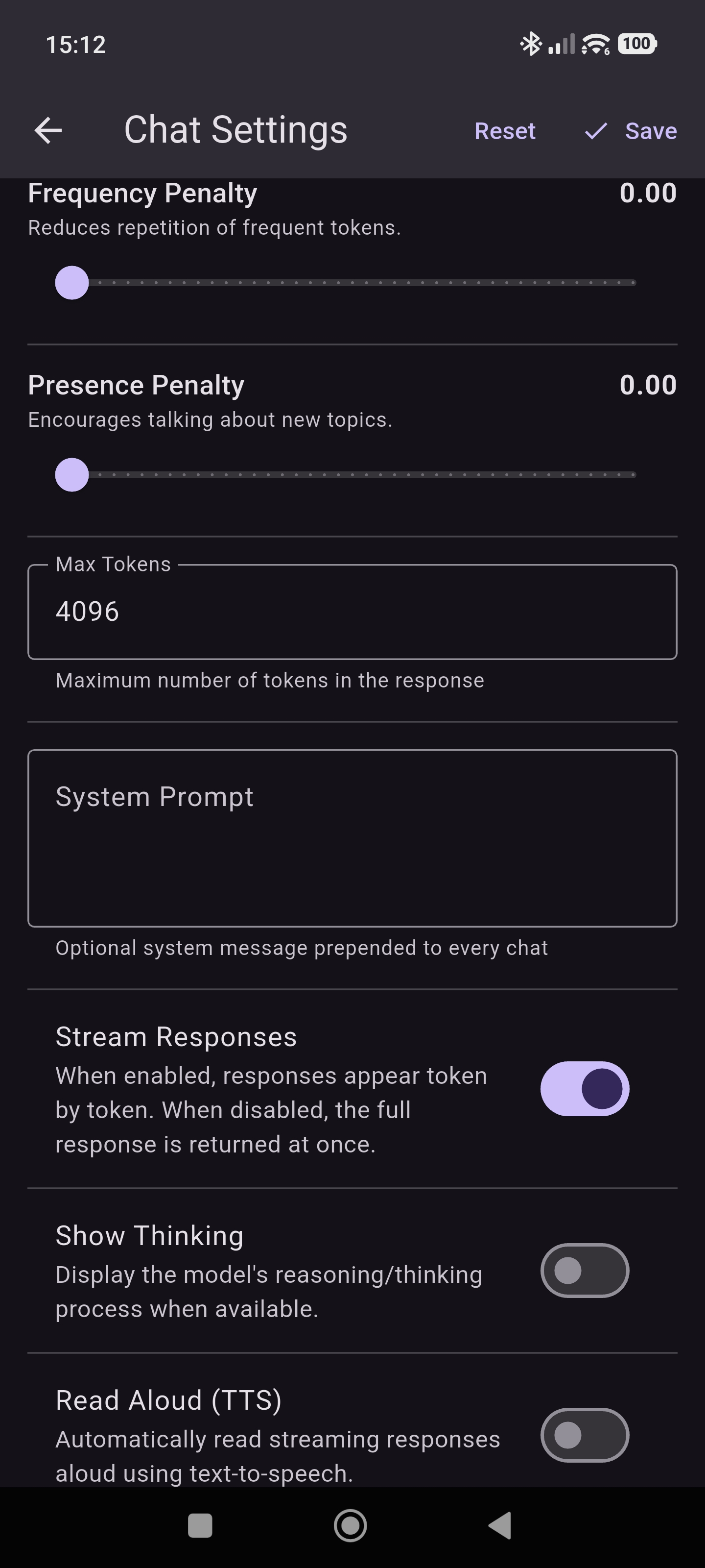 Chat settings screenshot