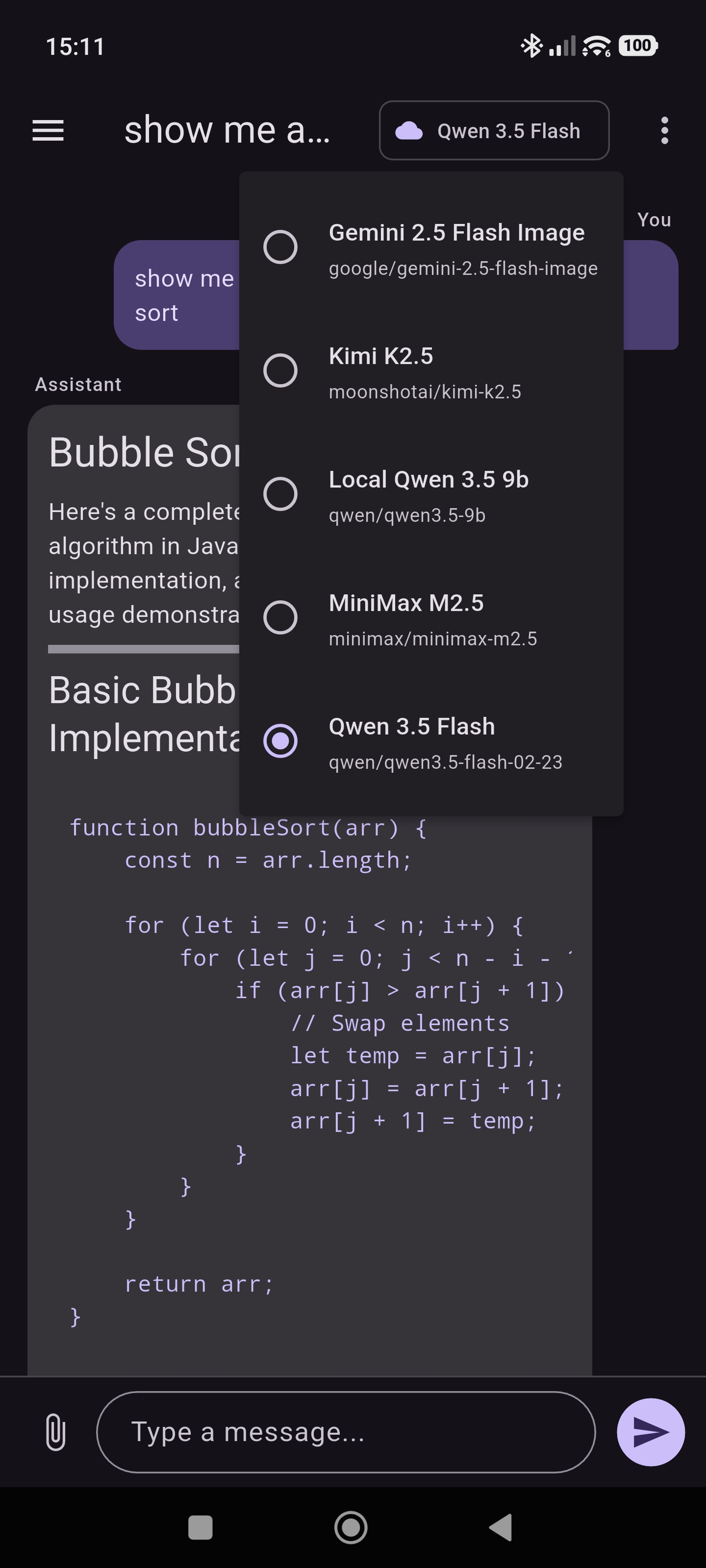 Model switching screenshot